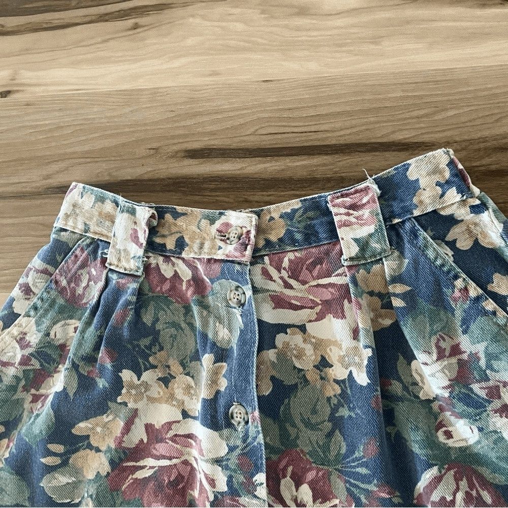Vintage Vivaldi Jeanswear Floral Midi Length Denim Button up Skirt - Picture 5 of 9